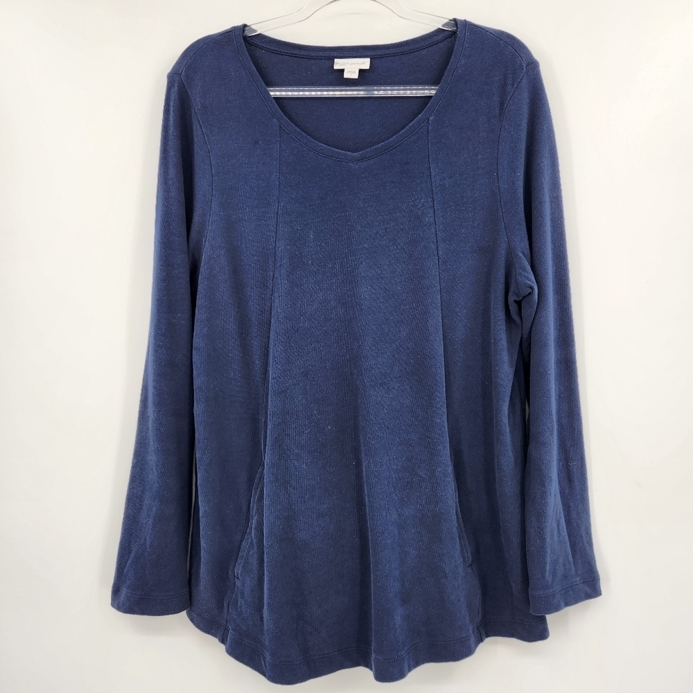 J. Jill Soft Touch Cotton Long Sleeve Top Womens Size Large Blue Pockets
